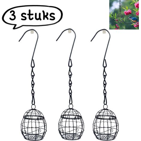 Lot de 3 cages à oiseaux pour extérieur mangeoire suspendue mangeoire pour jardin et terrasse noir (1/5)