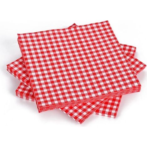 Serviette jetable - Vichy Rouge et Blanc - 40 x 40 cm - 150 pièces - Biodégradable