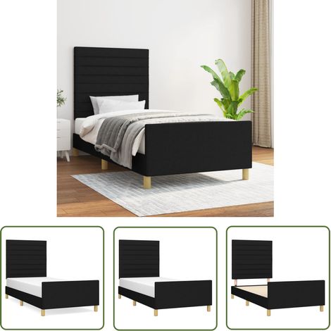 The Living Store Cadre de lit sans matelas noir 100x200 cm tissu - Cadre De Lit - Lit Double - Lit Avec Têted'appui - Literie - Meubles De Chambre (1/5)