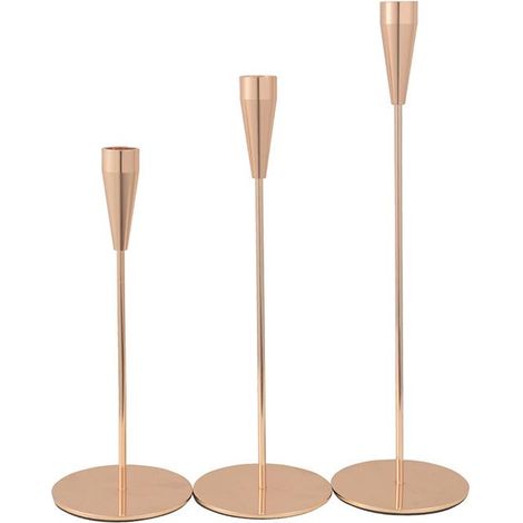 Lot de 3 Bougeoirs Dorés, Supports de Bougies Effilées, Décor Automne Maison Campagne Moderne pour Bougies Épaisses (1/5)
