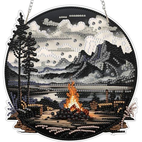 Diamond Painting Fensterbild Hängend mit Kette, Landschaft Berge, 20x20cm