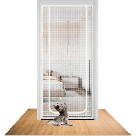 Moustiquaire Porte de balcon pour chat - Porte en maille filet épaisse résistante aux chats - Empêche les chats de courir, Blanc,80x210cm (1/5)