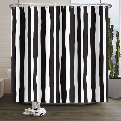 Rideau de Douche à Rayures Ligne géométrique Abstraite Rideau de Douche Art Moderne Lignes géométriques Rideau de Douche Minimaliste Tissu imperméable et Lavable en Machine 240x180cm (1/5)