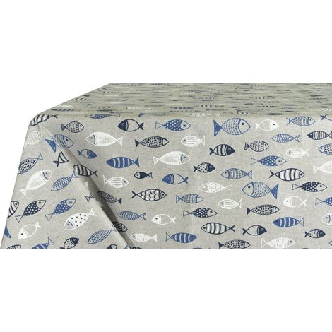 Tovaglia Salotto/Cucina In Tessuto Miros Made In Italy Marino Pesci Azzurro, misura140x240colorePesci (1/4)