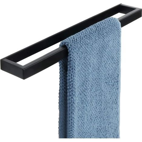 40CM Porte Serviette sans Perçage Salle de Bain, Support Serviette Mural en Acier Inoxydable pour Cuisine Lavabo Toilette, Montage à Vis/Adhésif, Noir Mat (1/4)