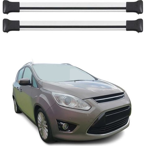 OMAC Barres de toit en aluminium pour Ford Grand C-Max II 2010-2019 – TÜV / DIN 75302:2019 – Charge max 75 kg – 2 barres Argent (1/4)