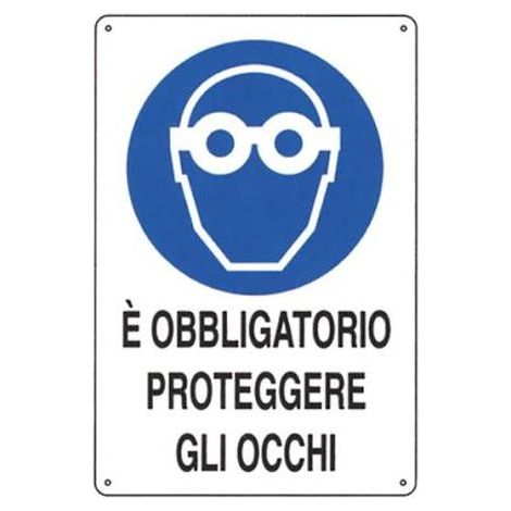 PUBBLICENTRO - CARTELLO E' OBBLIGATORIOPROTEGGERE GLI OCCHI 300X200mm IN ALLUMINIO (1/5)