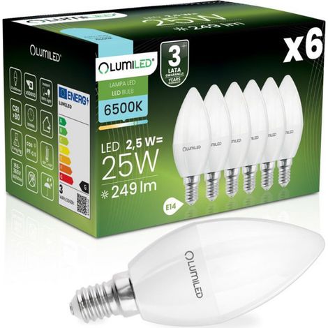 Ampoule LED E14 - 2,5 W - 249 lm - 6500 K - Angle 180° - Culot B35 - Lot de 6 (1/5)
