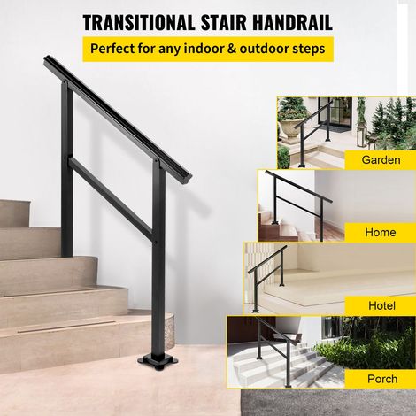 Rampe extérieure aluminium 75 kg, 91x89 cm, angle 0-50°, pour 2-3 marches, balustrade escalier avec kit vis (1/5)