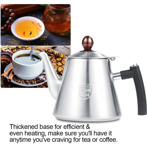 Tetera de acero inoxidable de 1,2 l para estufa, duradera, anticorrosión, con mango de silicona resistente al calor, para el hogar, la oficina, la cafetería (lijado) (1/4)