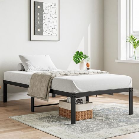 Letto per bambini 90x200 cm in metallo nero, struttura stabile, funzionamento silenzioso, con contenitore, facile da montare. (1/5)