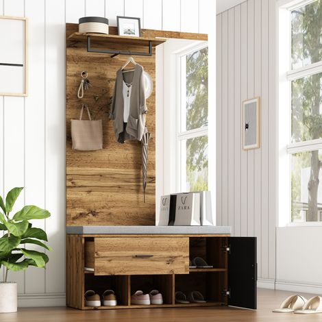 Mueble recibidor FloraGrace 104x39x190 cm de madera color roble con almacenaje (1/5)