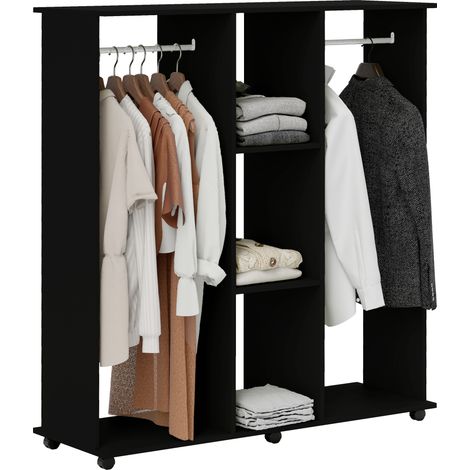 Mobiletto a parete Irovami, unità di contenimento mobile, 6 ruote, 120 x 40 x 128 cm (L x P x A), legno nero