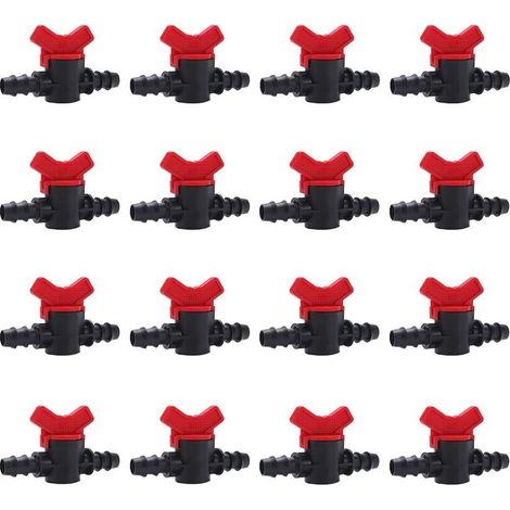 16-Piece Irrigation Switch Valve, Irrigation Pipe Valve Switch, PE Plastic Garden Tap, Double Male Barbed Tap, for Garden Lawn Irrigation, for 16mm Hose (1/4)