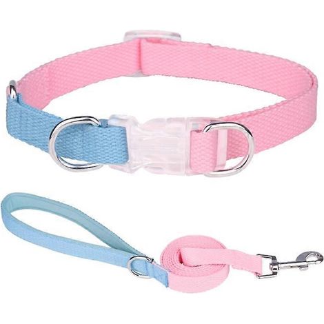 Hundehalsband + Leine, klassisches verstellbares Set, verschiedene blaue und rosa Farben, Größe XS, ideal für kleine Hunde, Gassi-Accessoire.