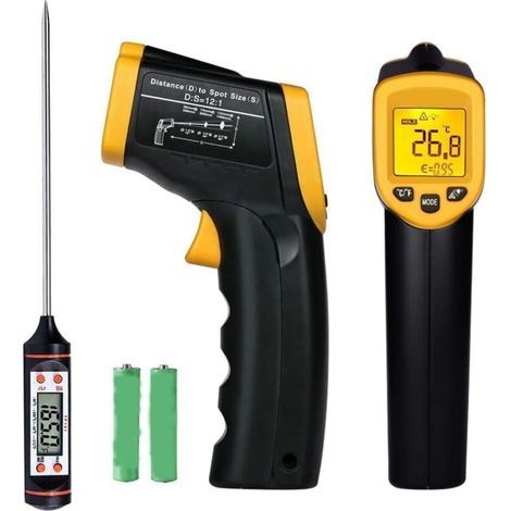 Termómetro láser infrarrojo digital sin contacto, termómetro para carne, pistola de temperatura de -58 °F a 716 °F (-50 °C a 380 °C), sonda de temperatura para cocinar/aire/refrigeración. (1/4)