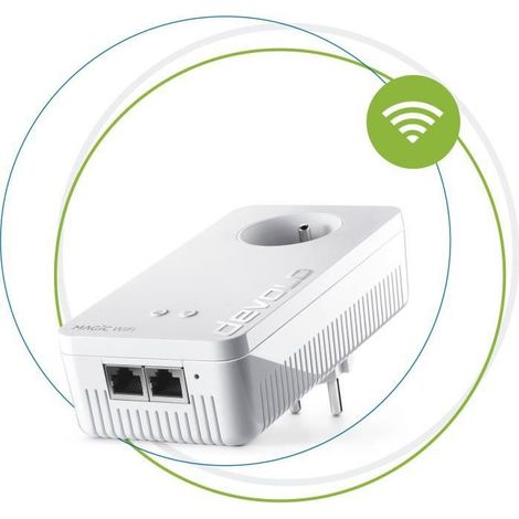 Informatique - Tablette Réseau - CPL CPL Devolo devolo Magic 2 WiFi - 1 adaptateur Boîtier complémentaire,Wifi et filaire,Haut débit (2400 Mbps),2 Ports Ethernet,Conservation des prises (1/4)