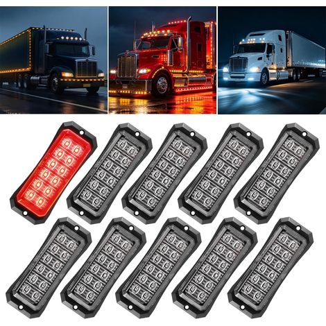 10× Feux de Gabarit à LED 12V-24V, 12 LED Feux de Position À Deux Rangées Feu de Gabarit Remorque pour Camion Bus Caravane Utilitaire Robuste (1/5)
