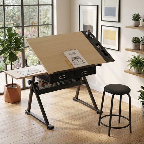 Scrivania da disegno inclinabile 98x60x68-91 cm in MDF acero con contenitori - MEUBLIV (1/5)