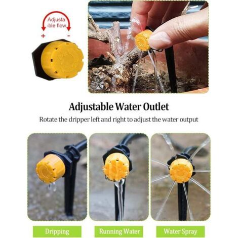 100 goutteurs d'irrigation goutte à goutte, buses d'arrosage pour jardin, système d'irrigation goutte à goutte automatique DIY réglable à 360° (jaune) (1/3)