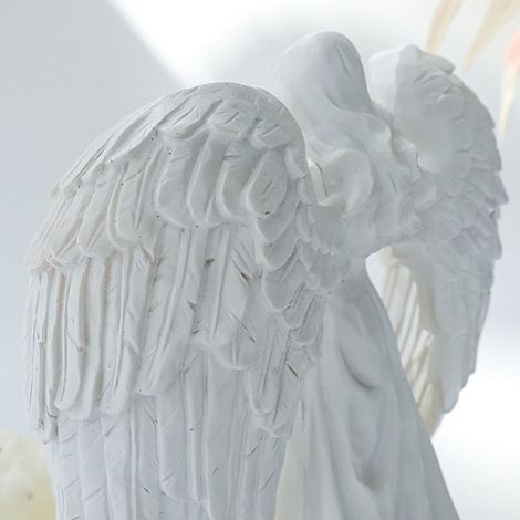 Portavelas con forma de ángel, fabricado en resina blanca (450 g), ideal para salón, bodas o como regalo. (1/5)