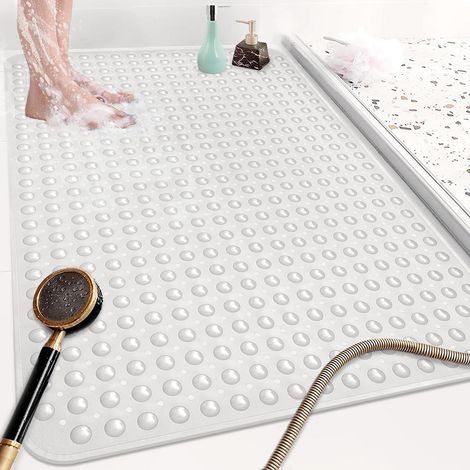 Grande tapis de douche 80x120cm antidérapant avec ventouses, TPE, séchage rapide, blanc
