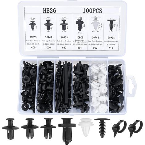 100 clips de fixation pour carrosserie automobile, avec 5 attaches, clips de fixation universels en plastique pour garnitures de carrosserie.