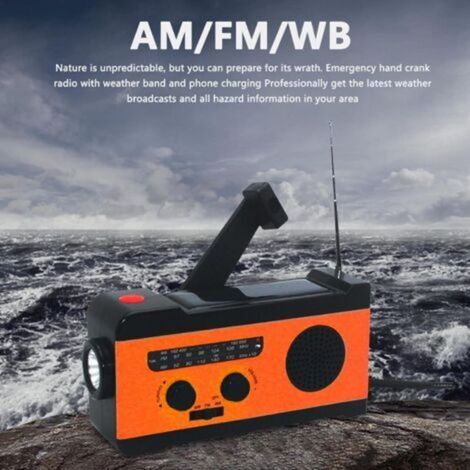 Radio d'urgence à manivelle Radio d'urgence solaire portable AM/FM/NOAA - Radios solaires AM/FM/NOAA avec lampe de poche LED, alerte SOS, chargeur USB, accessoires de camping d'urgence (1/4)