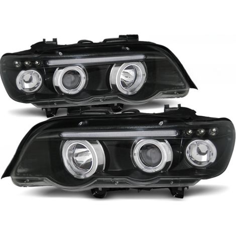 Paire de feux phares avant BMW X5 E53 de 1999 a 2003 angel eyes noir-27361094