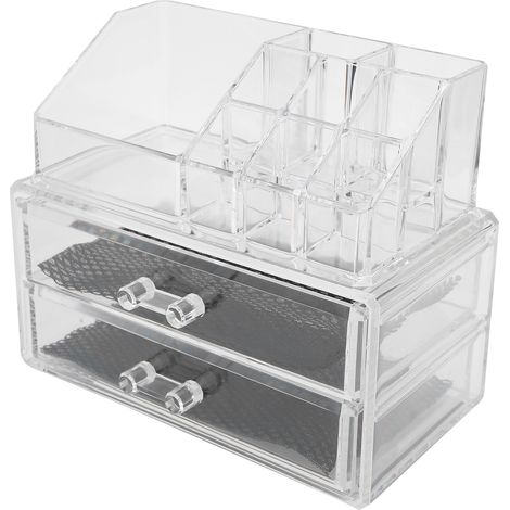 Coffret Rangement Maquillage Transparent 2 Étagères Boîte Organisateur Bijoux Rouge à Lèvres Présentoir Poudre Cosmétique (1/5)