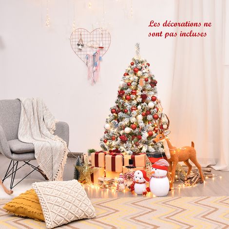 Sapin de Noël Artificiel 135 cm Sapin Enneigé avec 200 Lumières LED 400 Rameaux et Support Métallique Pliable (1/2)