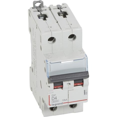 Disjoncteur DX³6000 arrivée haute et départ bas à vis 2 Pôles 230V à 400V 4A courbe D 2 modules LEGRAND 408011 (1/2)