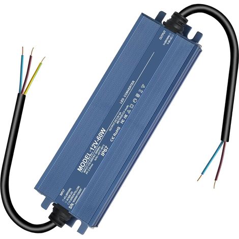 Transformateur 220V 12V 60W, alimentation 12v 5A, étanche IP67 Transfo AC à DC, pour G4, GU5.3, MR11, MR16, non gradable, sans bruit, sans scintillement, sans charge minimale (1/5)