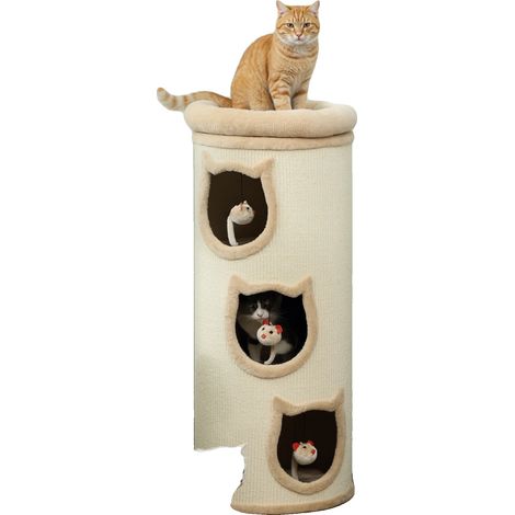 Árbol rascador para gatos, 3 niveles, material SISAL, 122 cm de alto x 61 cm de ancho x 61 cm de profundidad, incluye juguete interactivo, ideal para gatos y gatitos. (1/5)