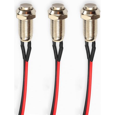 Lot de 3 Métal Auto-Verrouillage Interrupteur à Poussoir, Étanche Silver Point 8mm Mini Micro Ronds 0-250V Auto-Verrouillage pour Sonnette de Démarrage Électrique, Pied D’Or (1/5)