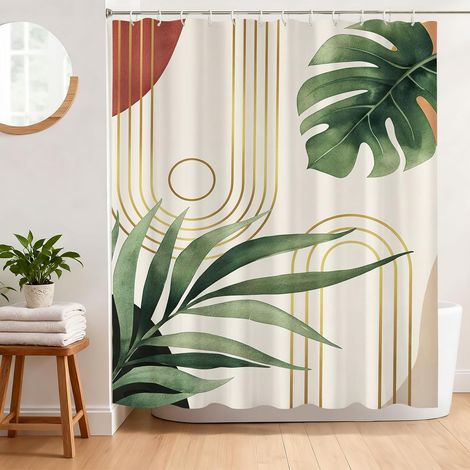 Rideau de Douche Feuille Verte Anti Moisissure 180 x 180 cm Rideau Douche Boho Feuilles Tropicales Tissu Polyester Imperméable Lavable Rideau Baignoire avec 12 Crochets (1/5)