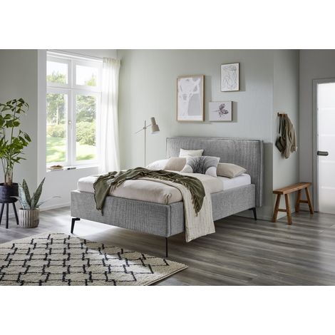 Meise Möbel Polsterbett Riva 140x200 cm Doppelbett Bettgestell Kopfteil mit Keder Webstoff Nebelgrau Metallfuß schwarz (1/5)