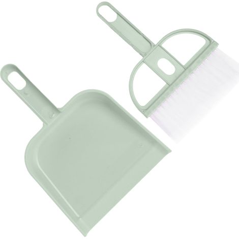 Ensemble de 2 pièces : petit balai et pelle à poussière multifonctionnels en plastique vert, pour bureau. (1/5)