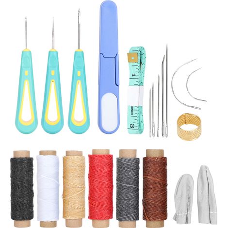 21Pcs Leather Craft Tools Kit Hand Sewing Needles Waxed Thread Thimble DIY Supplies (1/5)