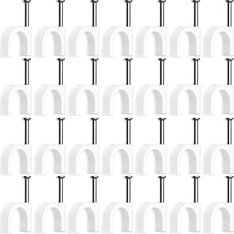 100 Pièces Cavalier Cable Electrique,Fixation Cable Electrique,Attache Fil Electrique,Attache Cable Mural,Clips de Cable,avec Clou en Acier,pour Fixation de Câble,Blanc (4mm)