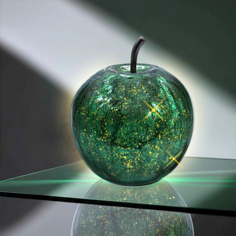 LED Crackle Glas Apfel 16 cm - metallic grün - Deko Frucht in Bruchglas Optik
