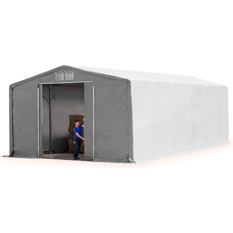 TOOLPORT Carpa almacén 8x12 m carpa industrial con 4m de altura lateral PVC 850 N 100% impermeable gris con puerta corrediza (1/5)