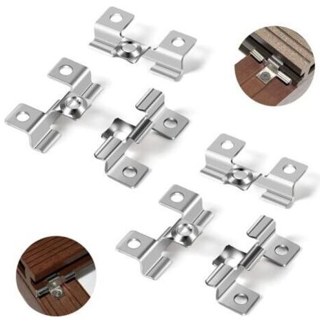 BUNTHAUS 100 Clips WPC en acier inoxydable Clips de fixation pour terrasse 8mm Clips de fixation pour terrasse en composite Fixation invisible Plage de serrage 8 mm, Argent