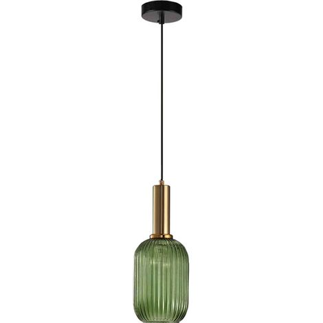 Lustre d'intérieur, suspension industrielle, douille E27 moderne, abat-jour, plafond, verre rayé, suspension (vert, S 13 cm) (1/5)
