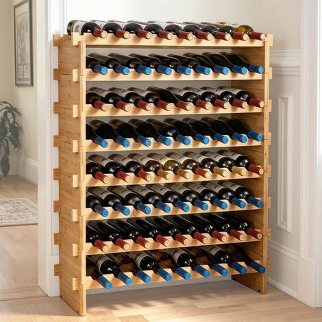 72 Bouteilles 8 Niveaux Casier à Vin en Bambou Étagère Porte-Bouteilles Modulable pour Cave et Cuisine (1/5)