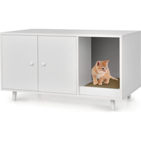 Goplus – Maisonnette pour chat en bois – Meuble litière double portes – Griffoir amovible – Dimensions 90 x 50 x 50 cm – Style industriel (1/5)