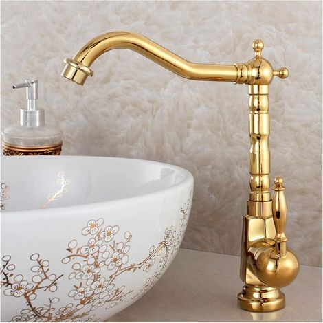 Cuisine Antique Robinet 360 Mélangeur de lavabo pivotant Tap Tap Fashion Gold Evoussique Robinet Copper Bassin Chaud et Froid(Style 5) (1/5)