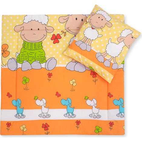 Ropa de cama para cochecito con edredón y relleno de almohada - Oveja naranja y amarilla (1/2)