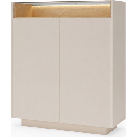 Madia Alta Con 2 Ante Push To Open Illuminazione LED 6 Vani E Ripiani Interni Mobile Contenitore Moderno Per Soggiorno Zona Living E Ingresso 103.2 X 119.2 X 39.5 Cm Cashmere (1/5)
