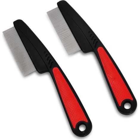 Peines antipulgas para perros y gatos, 2 peines de acero inoxidable para piojos, peine de dientes finos para el cuidado de mascotas, peine de limpieza para huevos de pulgas, pelos flotantes y garrapat